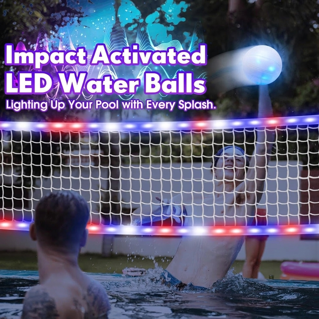 LED Pool Volleyball and Basketball Game Set – 2-in-1 with 4 Glow Balls and Remote