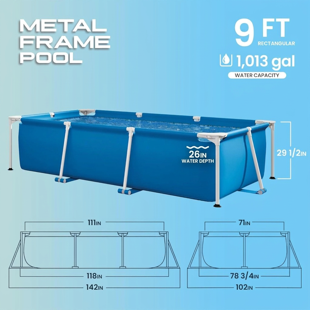 Above Ground Rectangular Swimming Pool with Corrosion-Resistant Steel Frame