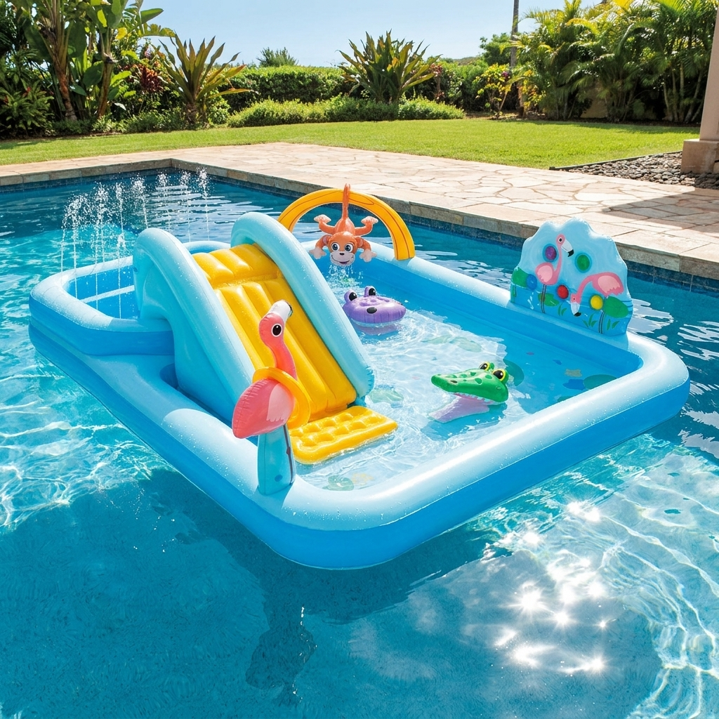 Children's Water Slide Play Area with Splash Pool and Sprinkler