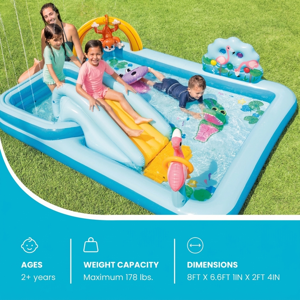 Children's Water Slide Play Area with Splash Pool and Sprinkler