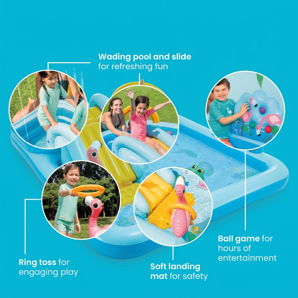 Children's Water Slide Play Area with Splash Pool and Sprinkler
