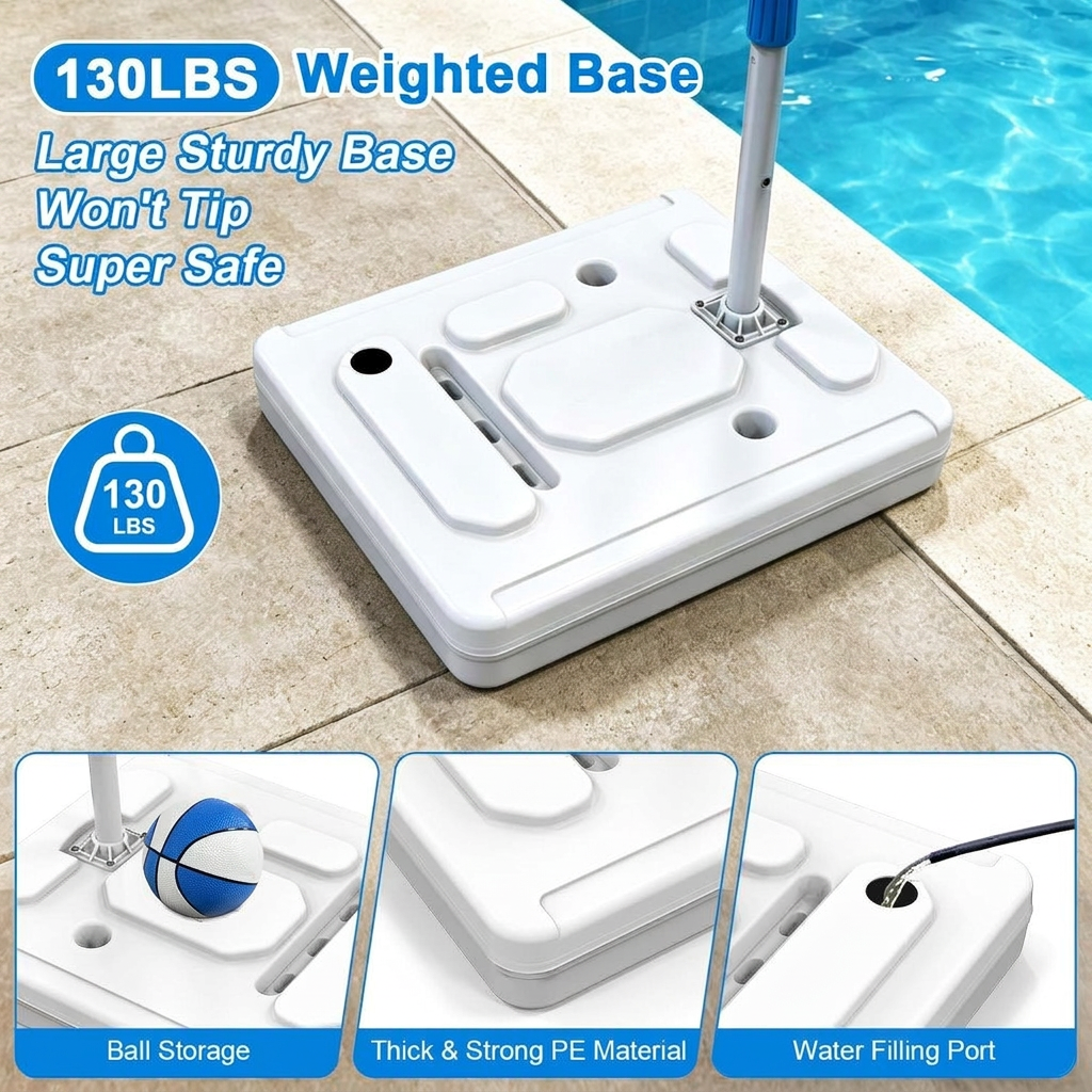 Poolside Basketball Hoop Set with Solar Lights, Shatterproof Backboard & 2 Balls