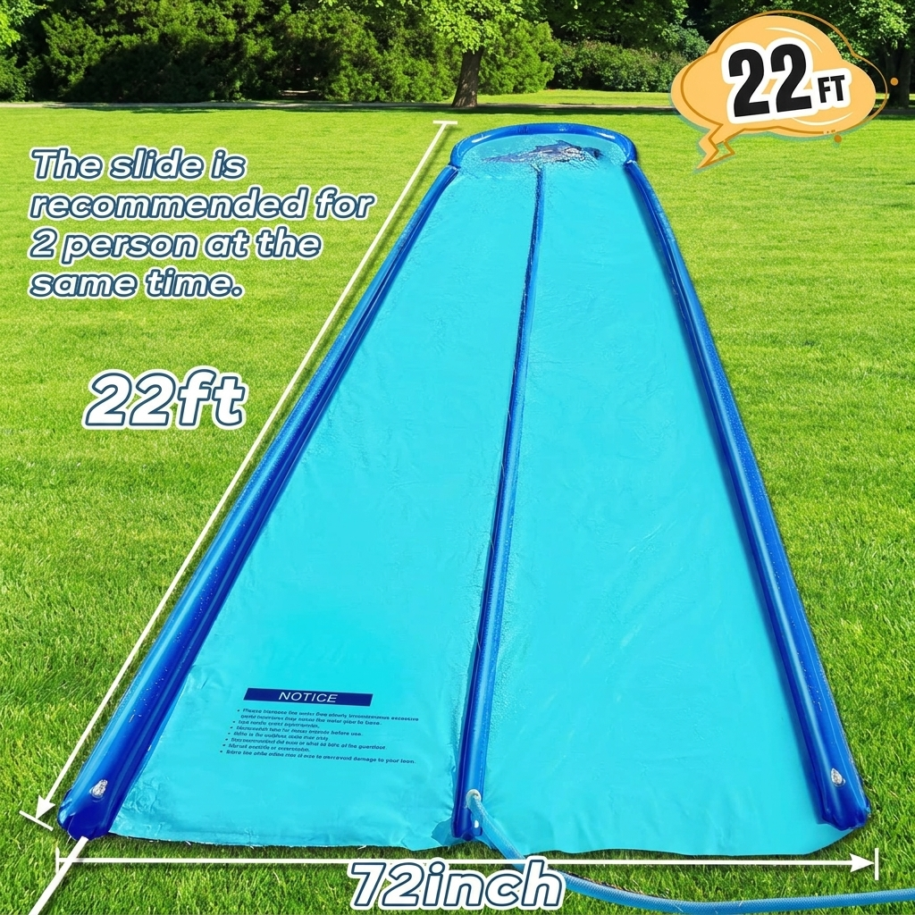 Extended Water Slide for Backyard Fun with Safety Rails and 2 Bodyboards