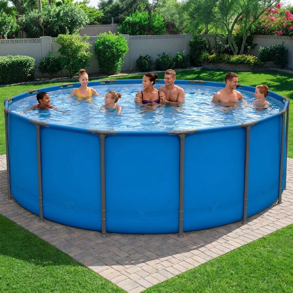 Round Above Ground Pool with Sturdy Steel Frame for Backyard Use
