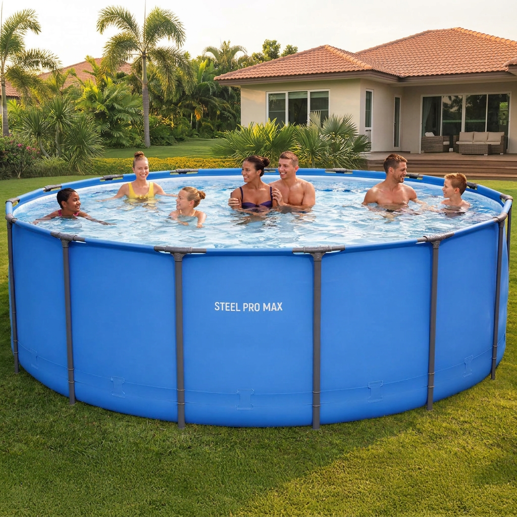 Round Above Ground Pool with Sturdy Steel Frame for Backyard Use
