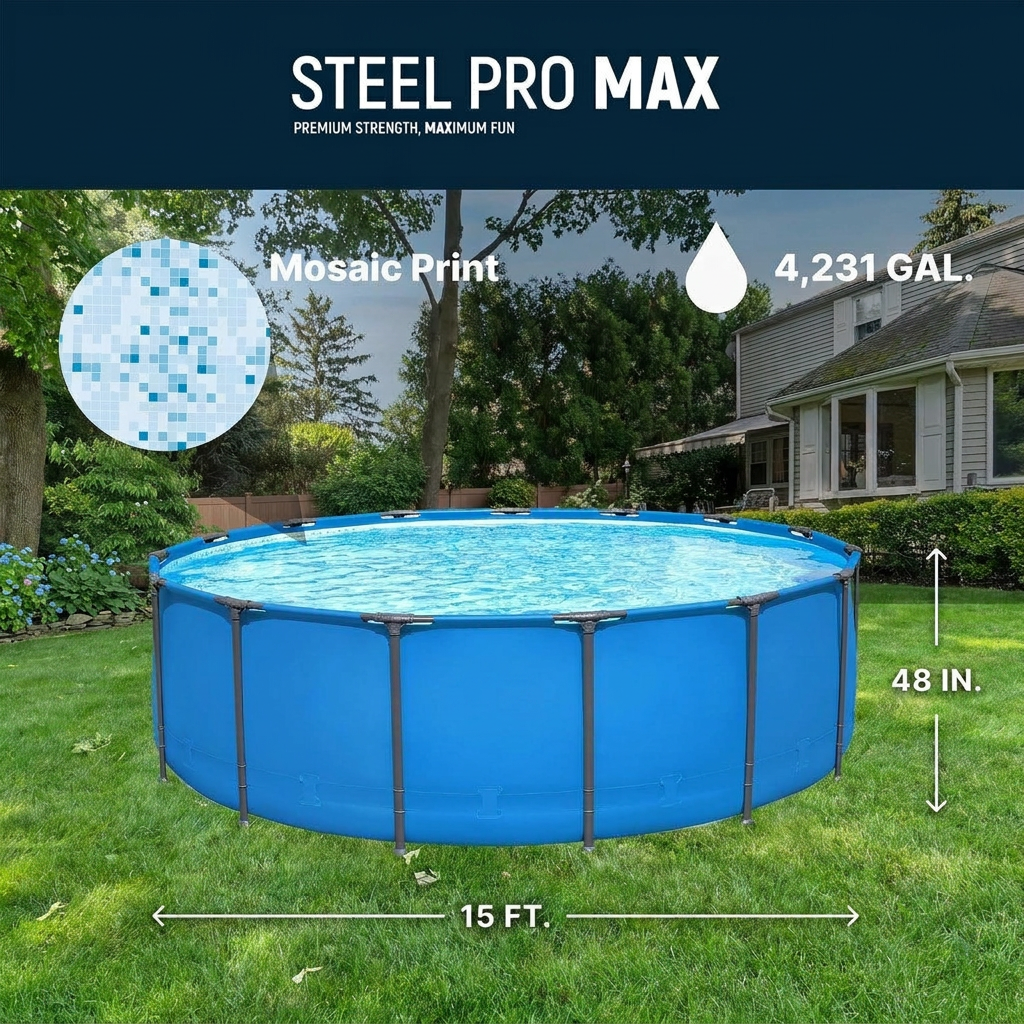 Round Above Ground Pool with Sturdy Steel Frame for Backyard Use