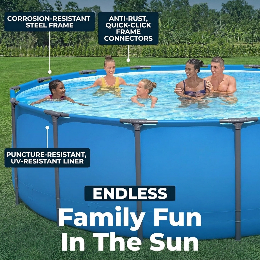 Round Above Ground Pool with Sturdy Steel Frame for Backyard Use