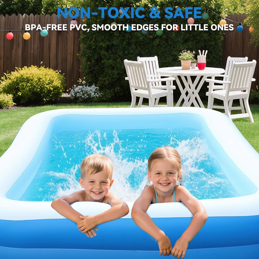 Inflatable Swimming Pool for Parties - Three Air Compartments & Drain Valve