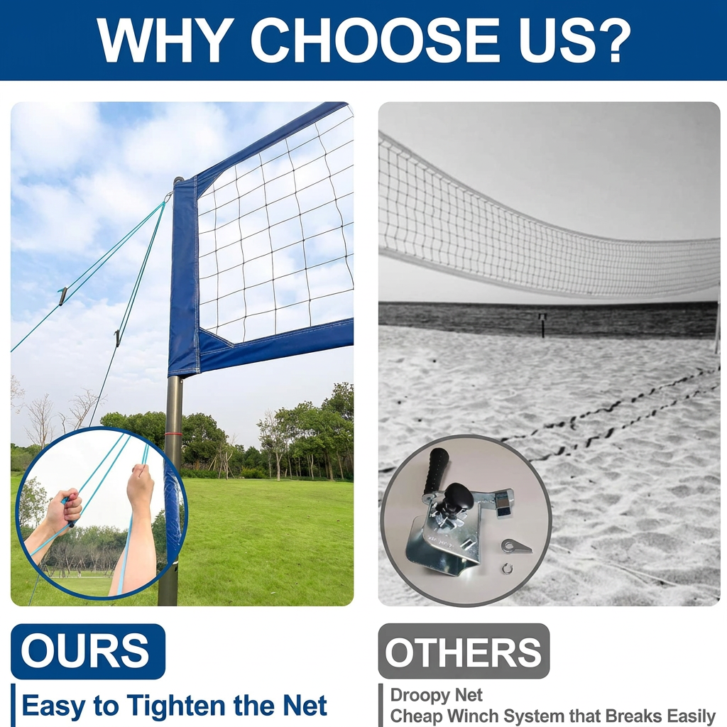 Aluminum Volleyball Net Set for Tournament and Backyard Play with Scoring Poles