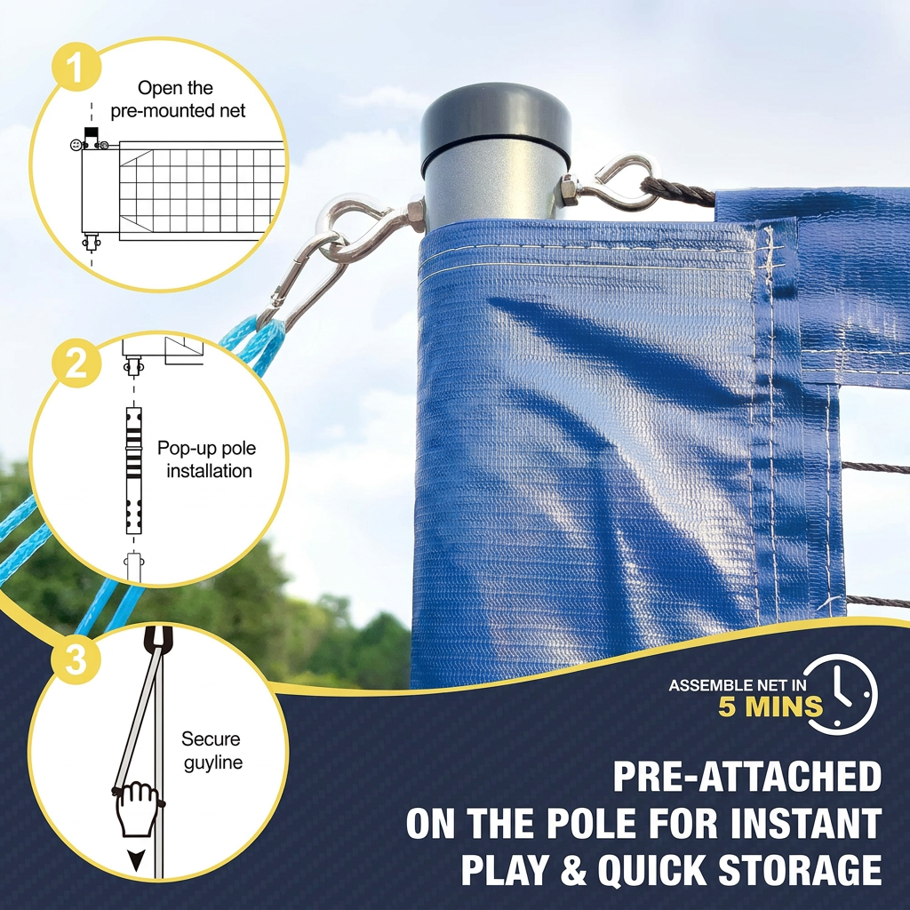 Aluminum Volleyball Net Set for Tournament and Backyard Play with Scoring Poles