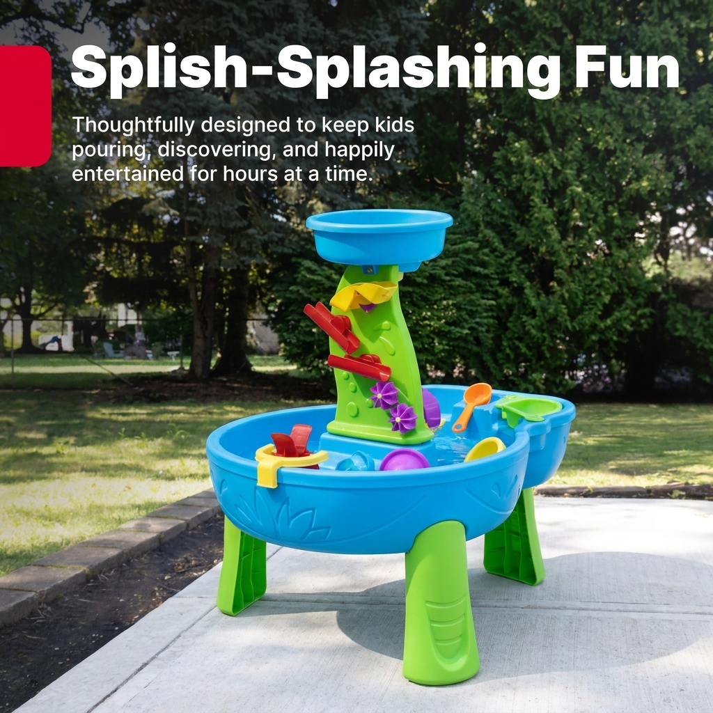 Water Play Table for Toddlers with Waterfall, Spinners & 13 Accessories