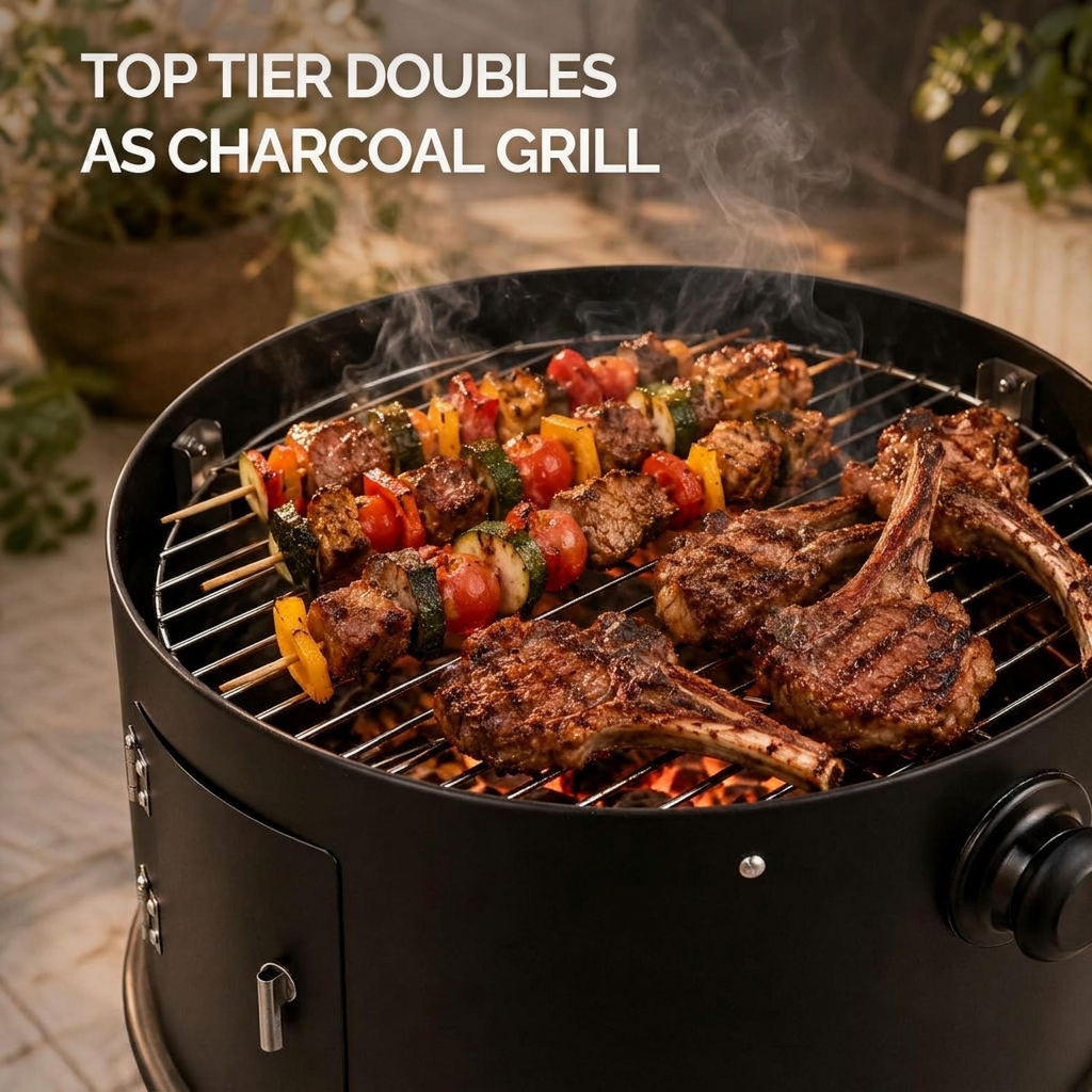 Vertical Charcoal Smoker Grill with Thermometer and Dual Access Doors