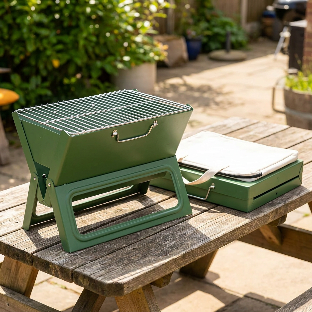 Portable Charcoal Grill for Camping and Picnics - Compact Folding Design with Adjustable Grate