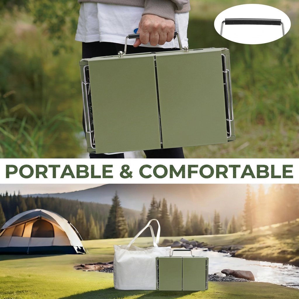 Portable Charcoal Grill for Camping and Picnics - Compact Folding Design with Adjustable Grate