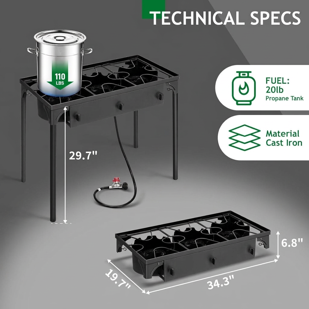 Outdoor Cooking Stove with Removable Legs and Temperature Gauge – Propane Burner