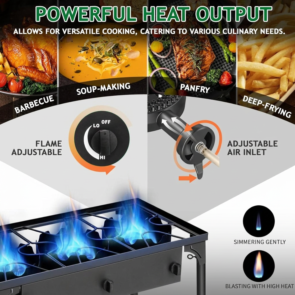 Outdoor Cooking Stove with Removable Legs and Temperature Gauge – Propane Burner