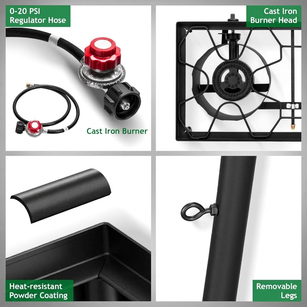 Outdoor Cooking Stove with Removable Legs and Temperature Gauge – Propane Burner