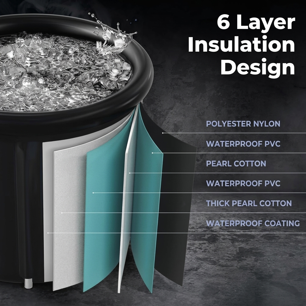 Insulated Cold Plunge Tub with Cover, Pump, and Steel Support Rods - XL