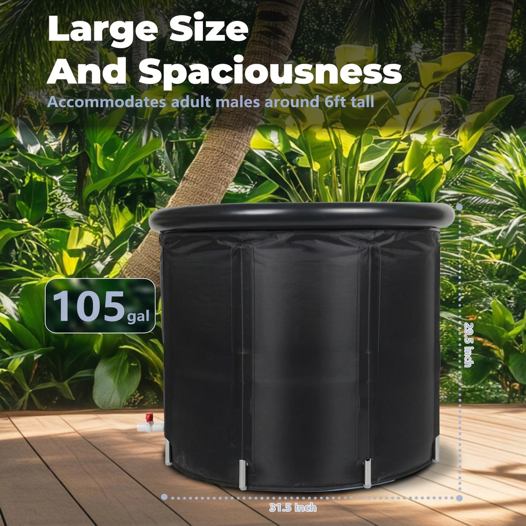 Insulated Cold Plunge Tub with Cover, Pump, and Steel Support Rods - XL