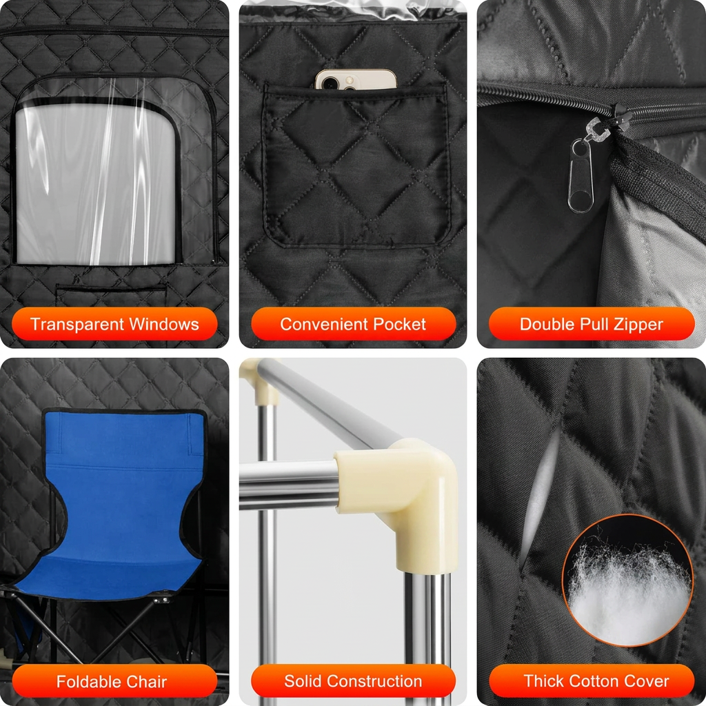 Home Steam Sauna Tent with Generator and Collapsible Chair