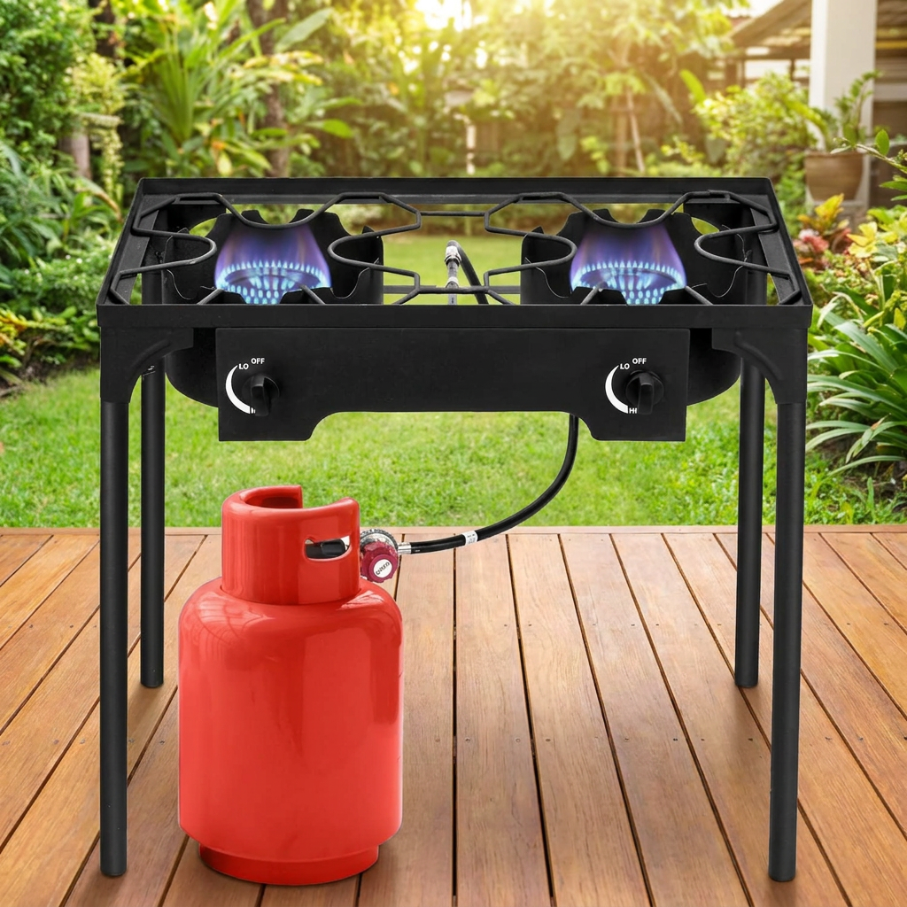 Outdoor Cooking Stove with Removable Legs and Temperature Gauge – Propane Burner
