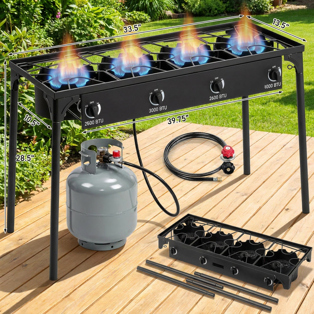 Outdoor Cooking Stove with Removable Legs and Temperature Gauge – Propane Burner