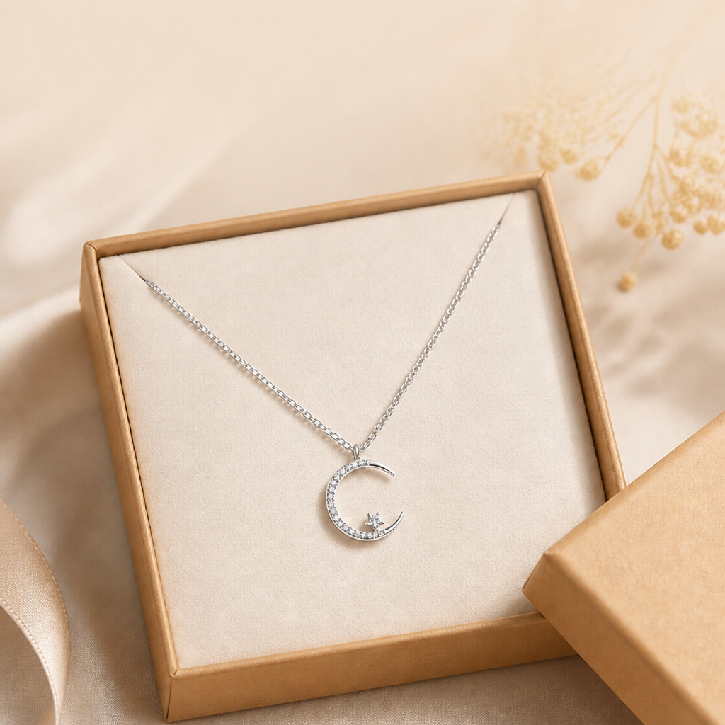 LumaLuxe™ – Dainty Pavé Crescent Moon & Star Pendant Necklace