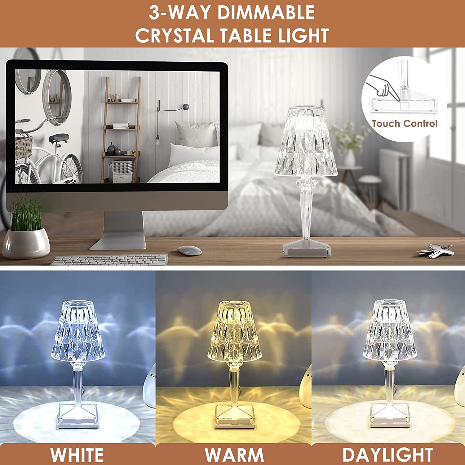 Crystal LED Desk Lamp with Diamond-Style Shade