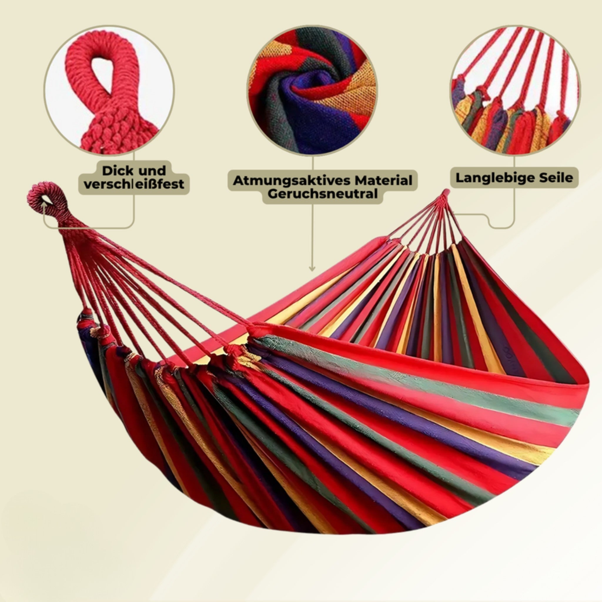 Foldable Cotton Hammock for Outdoor Use in Garden and Balcony