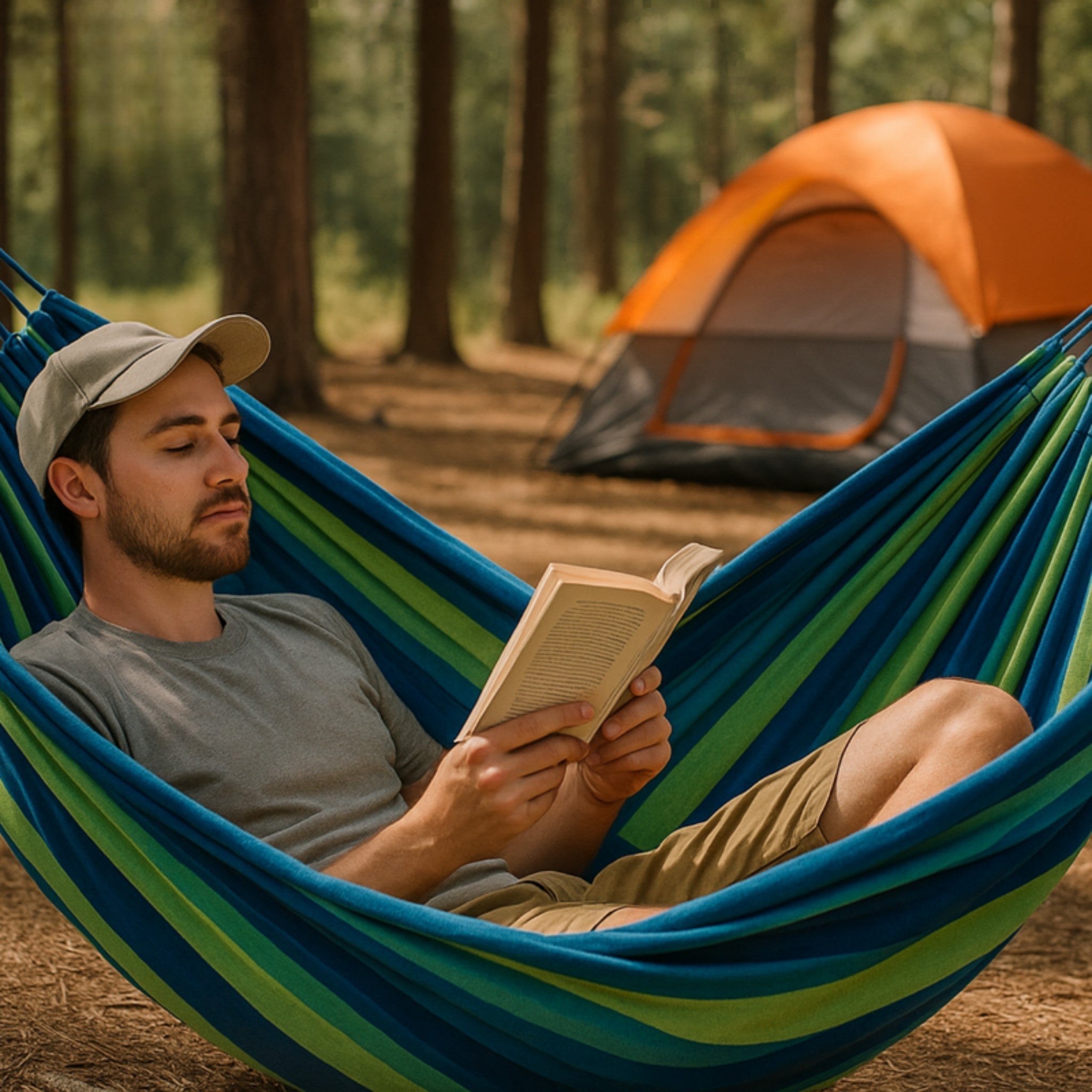 Foldable Cotton Hammock for Outdoor Use in Garden and Balcony