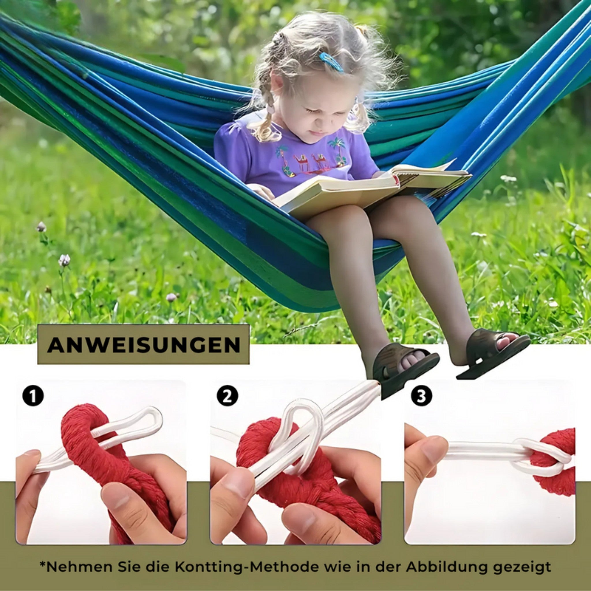 Foldable Cotton Hammock for Outdoor Use in Garden and Balcony