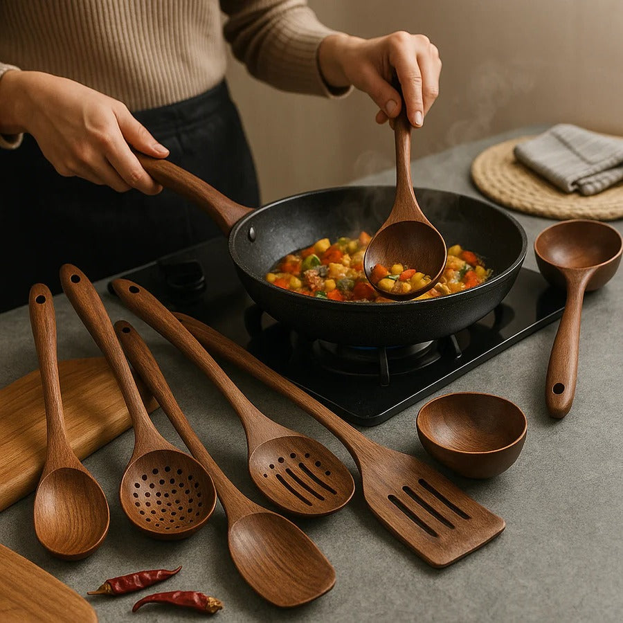 Natural Teak Wood Kitchen Utensil Collection