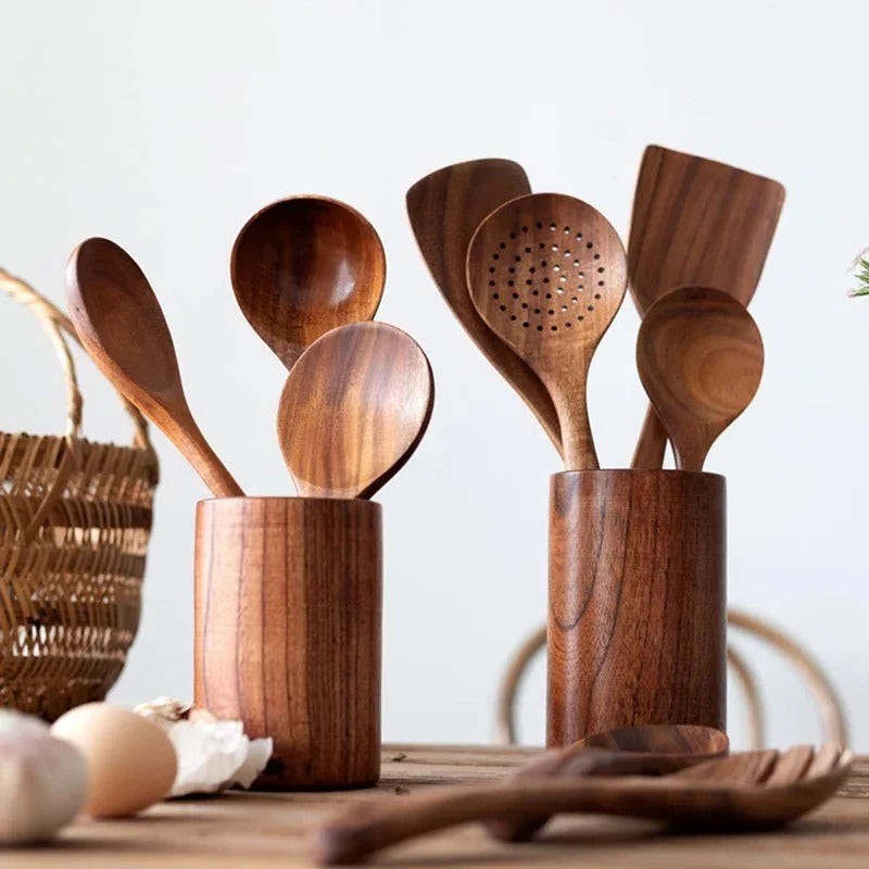 Natural Teak Wood Kitchen Utensil Collection