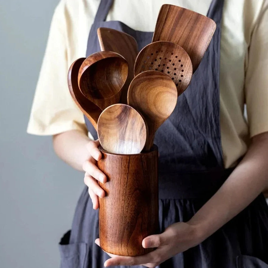 Natural Teak Wood Kitchen Utensil Collection