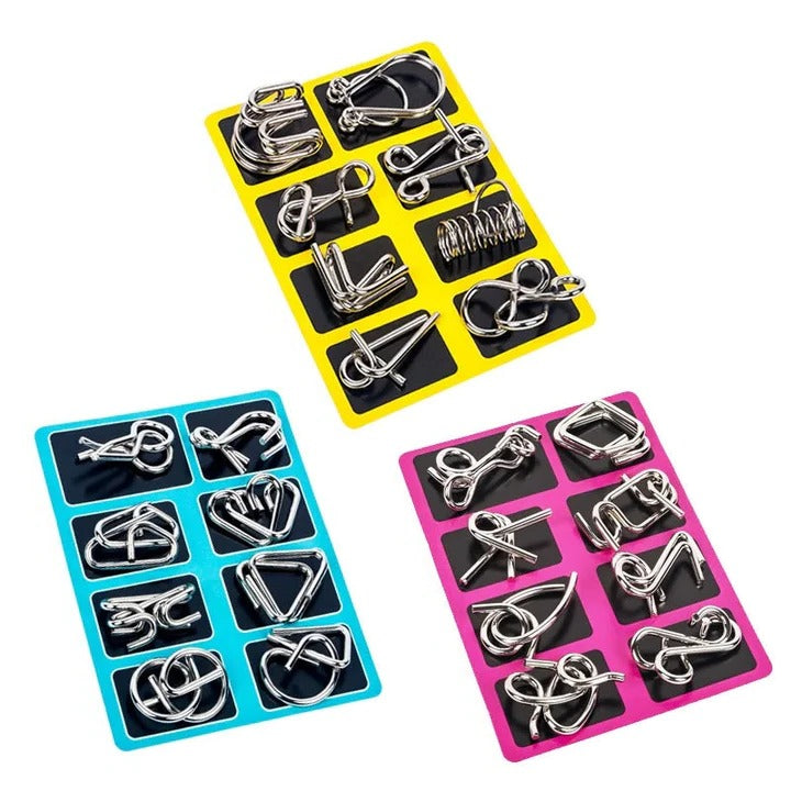 Set of 8 Metal Brain Teaser Puzzle Rings for Kids and Adults