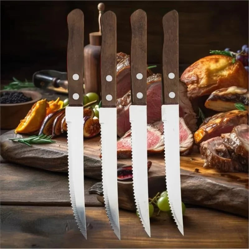 Wooden Handle Steak Knives in Stainless Steel Set