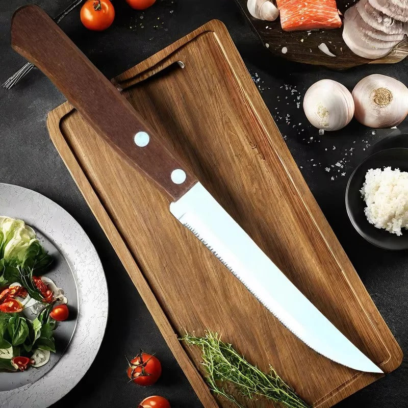 Wooden Handle Steak Knives in Stainless Steel Set