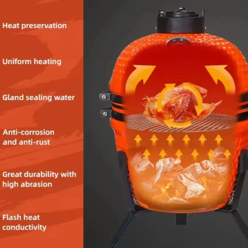 Portable 13-Inch Ceramic Charcoal Barbecue Grill