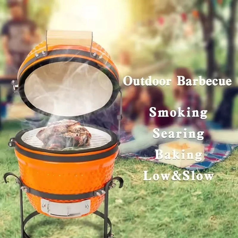 Portable 13-Inch Ceramic Charcoal Barbecue Grill