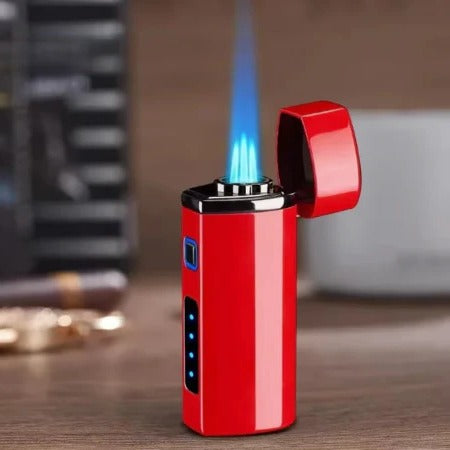 Triple-Jet Blue Flame Metal Lighter – USB Rechargeable