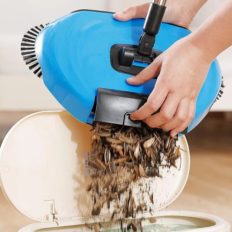 3-in-1 Push Broom Set with Dustpan and Scraper - Stainless Steel