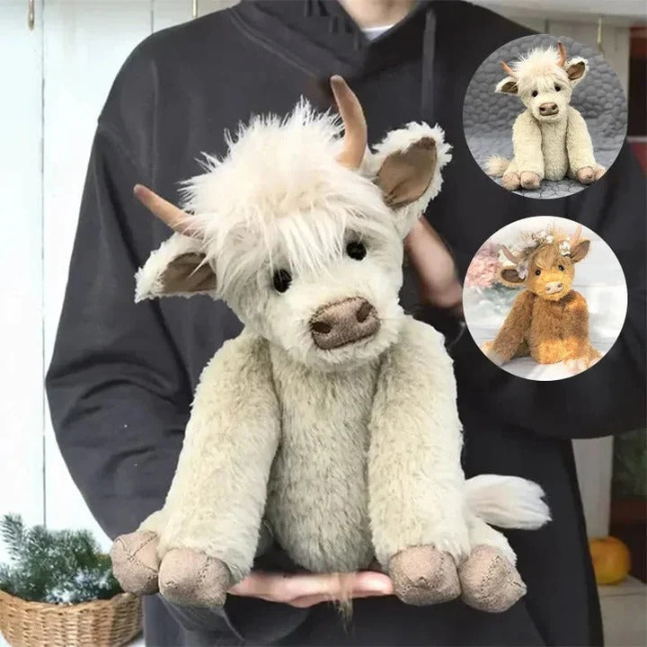 Floral Headpiece Highland Cow Plush Toy - Handmade Soft Toy
