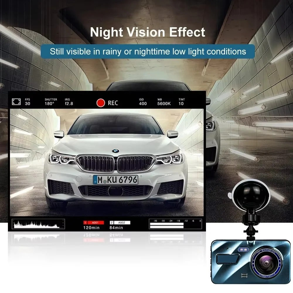 1080P Night Vision Dual Lens Dash Cam for Front and Rear with Loop Recording