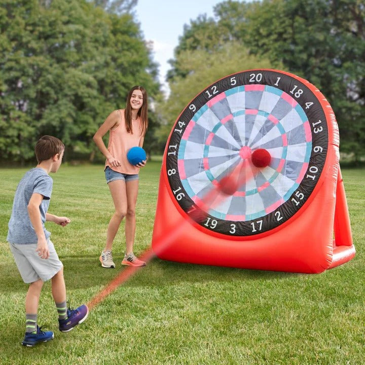Soccer Dartboard Game Set with Inflatable Board, Pump, Balls, and Bag