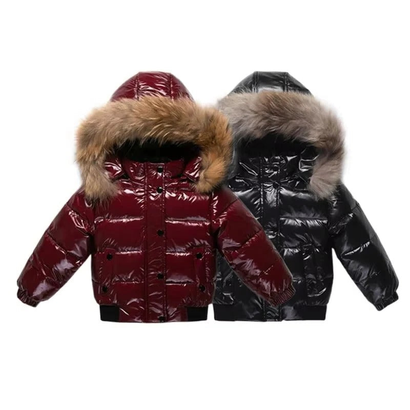 Waterproof Winter Coat for Kids with Fur Hood Trim