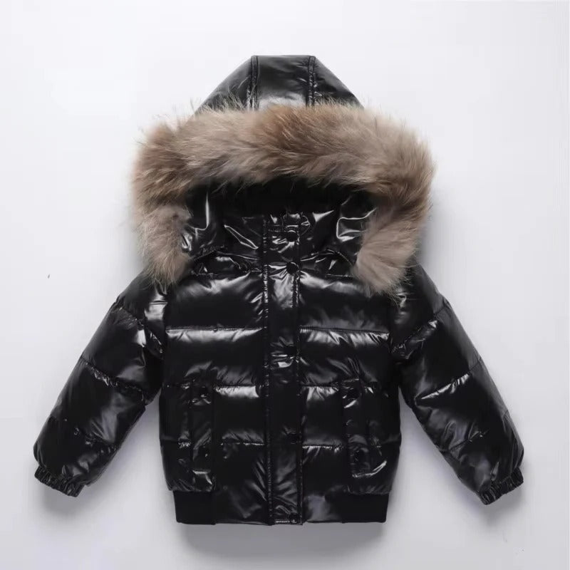 Waterproof Winter Coat for Kids with Fur Hood Trim