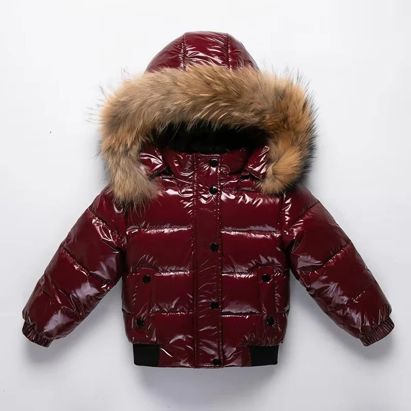 Waterproof Winter Coat for Kids with Fur Hood Trim