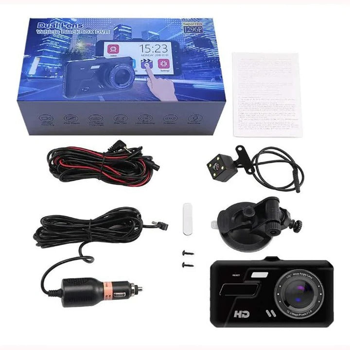 1080P Dual Dash Camera with Wide Angle Lens and 4-Inch Display
