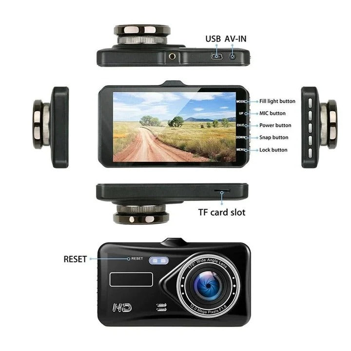 1080P Dual Dash Camera with Wide Angle Lens and 4-Inch Display