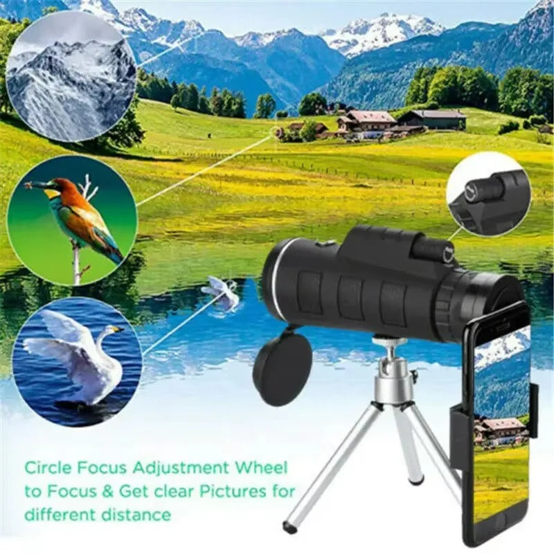 40x60 Compact Monocular for Hiking and Bird Observation with Phone Holder